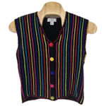 Vintage Lisa International Large Vest Colorful Stripes Ramie Cotton Blend‎ Black Photo 0