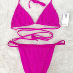 Good American  Hot Pink Triangle String Bikini Waist Tie‎ Jacquard Large 3 New Photo 0