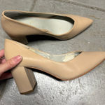 1.STATE Beige Women's Pointy Toe Chunky Heel Leather Pumps Size 6 Tan Photo 0