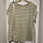 Jane and Delancey  Size XL Banded Sleeve Crew Neck Green White Stripe Terry Top Photo 7