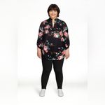 Plus Size 3/4 Sleeve Shirts for Women Floral Print V Neck Blouses Tunic Tops Black Photo 1