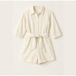 Free Assembly cream linen blend shorts romper jumpsuit belt button front Sz S Photo 1