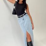 Princess Polly Maxi Denim Skirt Slit Photo 0