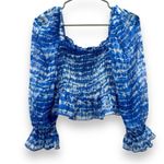 ZARA  Blue &‎ White Tie Dye Print Shirred Smocked Long Sleeve Crop Top Sz S Photo 1
