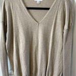 Evereve  V-Neck Ribbed Sleeve Heathered Light Tan Tunic Sweater XS Viscose soft Photo 0