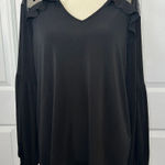 Adrianna Papell Black Ruffle Detail Top XL Heart Mesh Yoke Top Blouse Photo 0