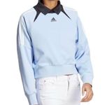 Adidas Track Sweatshirt Collared Cotton 3 Stripes Drop Sleeve Blue Small NWT Photo 0