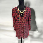 Michael Michael Kors Red Black Geometric Print Gold‎ chain Lace up tunic top Photo 1