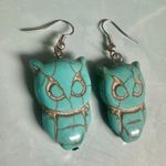 Turquoise Howlite Owl Dangle Earrings Blue Photo 7