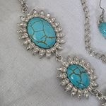 Boutique Silver Statement Turquoise Howlite with Rhinestone Necklace and Earrings Set Photo 2