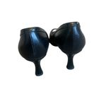 Stuart Weitzman  Black Peep Toe Heels Sandals Leather Perforated Size 8.5 Women's Photo 6