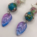 Glass Beads Floral Garden Bird Handmade .925 Sterling Silver Hook Earrings Blue Photo 2
