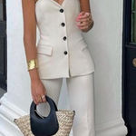 ZARA Cream Beige Wide Leg High Waisted Soft Pants Photo 0