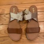 Nordstrom Brown and Metallic Gold Elastic Ankle Strap Sandals Size 8. Photo 3