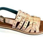 NEW Beds Stu ROAN Crest Sandals Wedge Distressed Leather Pecan Womens Size 7 Tan Photo 1