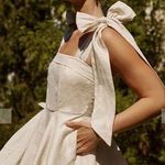 Dissh Aisle Pearl Bow Linen Dress Photo 2