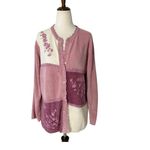Dress Barn VINTAGE  Chenille Floral Embroidered Granny Cardigan Photo 2
