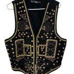 Vintage AJ Cotton Embellished Beaded Vest Black Boho Festival Western Womens XL Photo 0