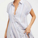 Free People New Spring Love Tunic Top Womens S Blue Striped Button Front Beachy Photo 0
