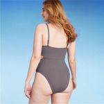 Shade & Shore NWOT  Square Neck Strappy Side Ribbed One Piece Swimsuit Gray M Photo 3