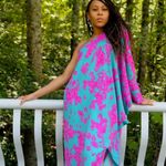 Tyche NWT  One Shoulder Maxi Dress Turquoise Blue Pink Splatter Pattern Medium Photo 2