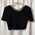 SheIn New  Solid Black Criss Cross Back Gothic Y2K Crop T-Shirt Size Medium Photo 4
