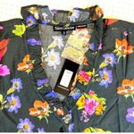 Tolani NWT  Collection Cleo Top Black Floral Long Sleeve Ruffle Neck Size Small Photo 2