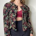Another Thyme Vintage 90s Velvet Floral Gold Metallic Sparkle Blazer Size PM Black Photo 1