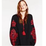 ZARA Embroidered Black and Red Women's Top size Large Photo 1