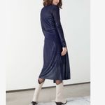 & Other Stories & Other Stories Sheer Metallic Long Sleeve Midi Wrap Dress Navy Blue Size 2 Photo 2