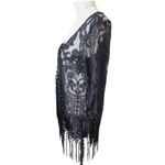 Upopby Black Boho Floral Lace Fringed Hem Sheer Short Duster Swim Cover Up Photo 1