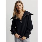 Varley Vine Half Zip Pullover Sweatshirt Sweater in Black Size Small Oversized Photo 10