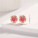 Pink Floral Enamel Stud Earrings Gold Tone Blossom Flower Cute Dainty NWT Photo 3