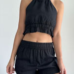 Touche Linen Set Small Black Co Ord Shorts Crop Top Resort Vacation Minimalist Photo 0