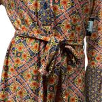 Tacera Women’s M Dress Pink Blue Floral Geometric Print 3/4 Sleeve Jersey Photo 3