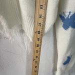 Just Polly Women's Size Large‎ Cream Butterfly Fringe Distressed Cropped Sweater Blue Photo 7