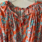 Crown & Ivy  L Orange Blue Floral Top Ruffle Bell Sleeve Scoop Neck Tie Boho Photo 1