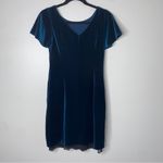 White House | Black Market WHBM Teal Velvet Lace Trim Floral Embroidered Flounce Sleeve Dress XS Petite Photo 4