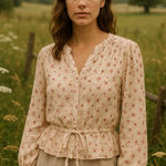 Outerknown “Poet” Blouse in Salt Mariquita (Floral + Ladybug Print) – Size Small Photo 0