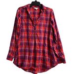 a glow a:glow Medium maternity top plaid flannel red purple soft roll-up sleeves vneck Photo 0