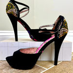 Betsey Johnson BETSEYVILLE by  5 inch‎ Black Stiletto Heels Peep Toe Shoes Sz 8.5 Photo 0