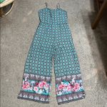 Farm Rio  Honolulu Jumpsuit Wide Leg Floral Border Sleeveless Green XS Photo 2