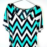 Rue 21 Teal White & Black Chevron Stripes Short Sleeve V Neck Size Small Sheer Photo 2