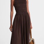 Madewell  The Melody Smocked Midi Dress Cotton Molasses Brown A Line Small NWT Photo 0