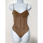 Free People  Cocoa Corset Bodysuit Size M Sleeveless Hook and Eye Thong Teddy‎ Photo 1