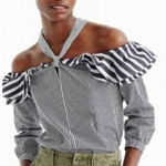 J.Crew  Blue White Striped Off the Shoulder Ruffle Halter Top Blouse Size 2 XS Photo 6