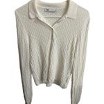 ZARA Top Womens Large White Sheer Knit Polo Cropped Long Sleeve Textured Photo 2