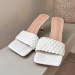 Pretty Little Thing White Woven Strap Square Toe Low Heel Mules  Photo 2