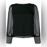 Alice + Olivia  Small Long Sleeve Jeweled Cuff Blouse Black Party Holiday‎ Dressy Photo 8
