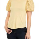 cupio  Eyelet Puff Sleeve Yellow Blouse Medium NWT Photo 0